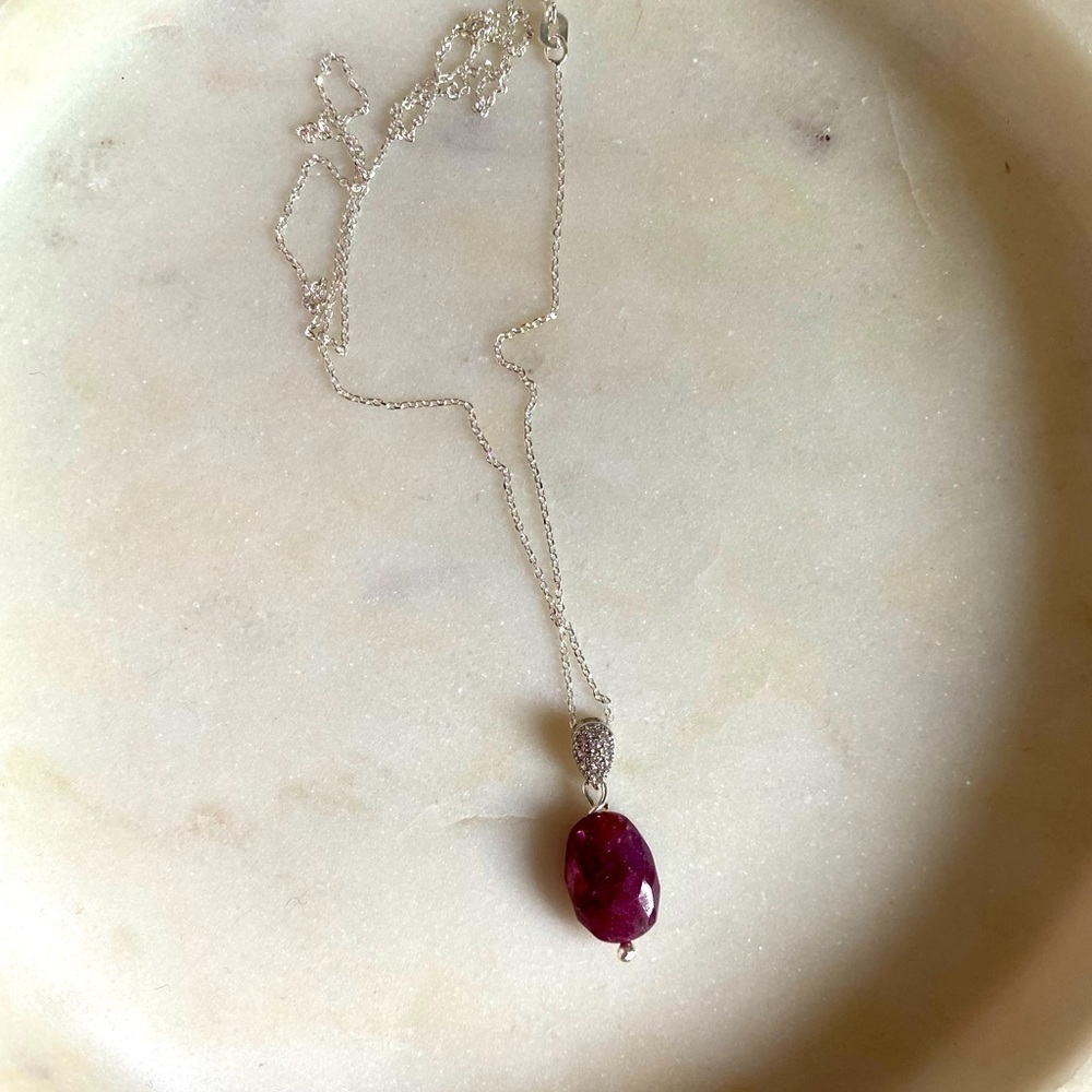 A natural ruby necklace on a 925 Italian SS chain
